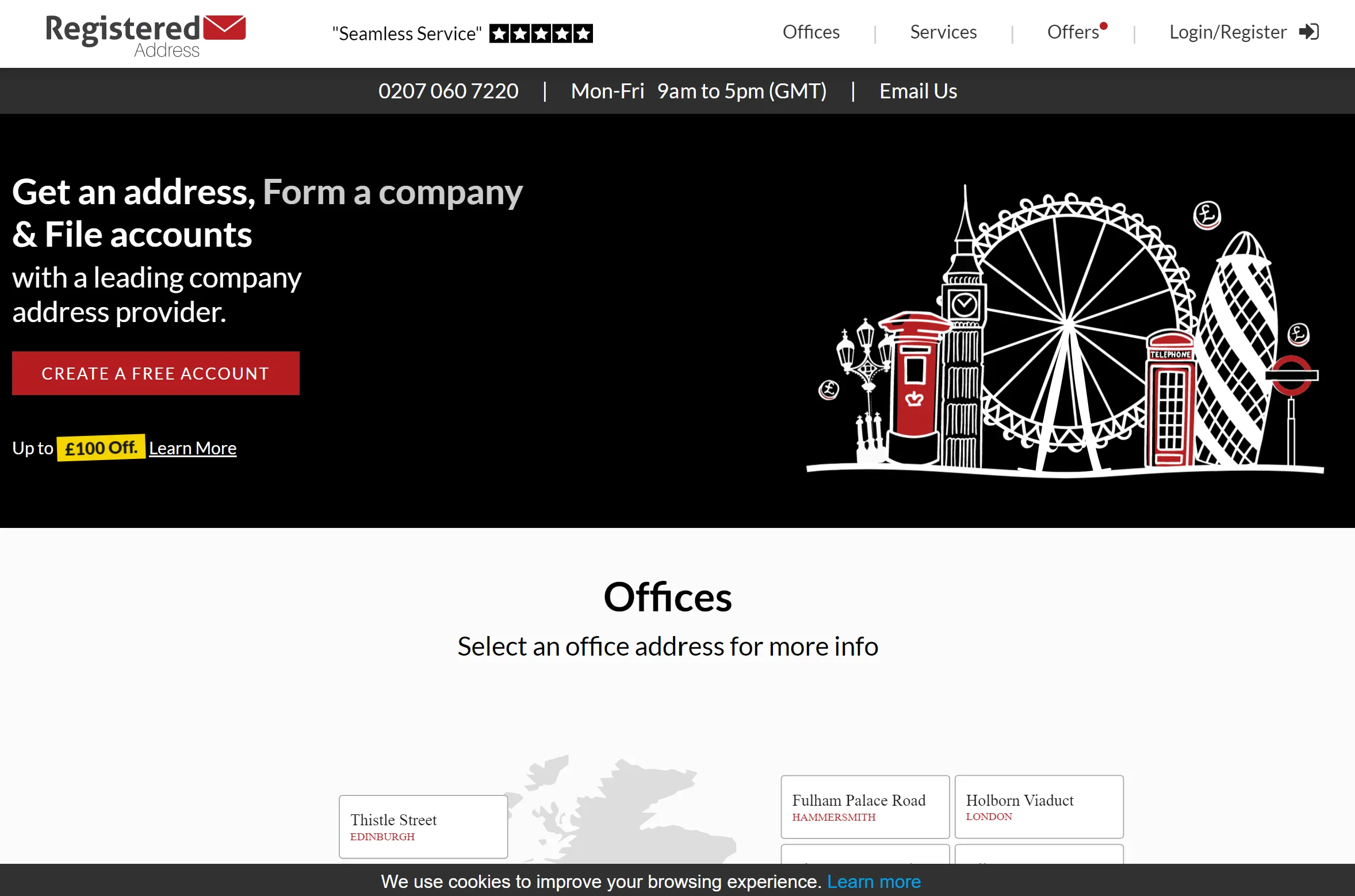 The RegisteredAddress.co.uk site, showing where the discount code goes